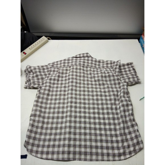 Bruno Button Up Shirt Men's 2XLB Short Sleeve Tan Plaid Polyester Blend Casual - Picture 5 of 5